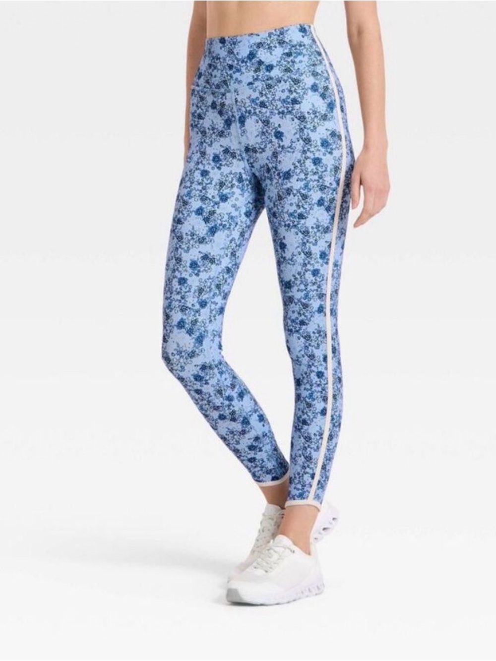 JoyLab Blue Floral High-Rise Leggings with White Side Stripe size XXS